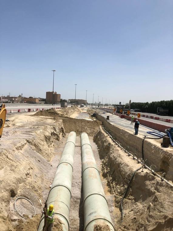 شركة وادي البناء الحديث – خطّان متوازيان من الأنابيب كبيرة القطر داخل مسار حفر واحد.